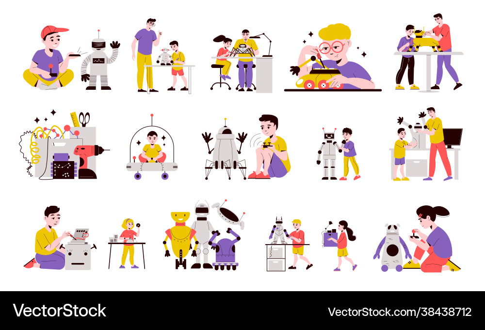 Children programming smart toys set Children programming smart toys set vector image