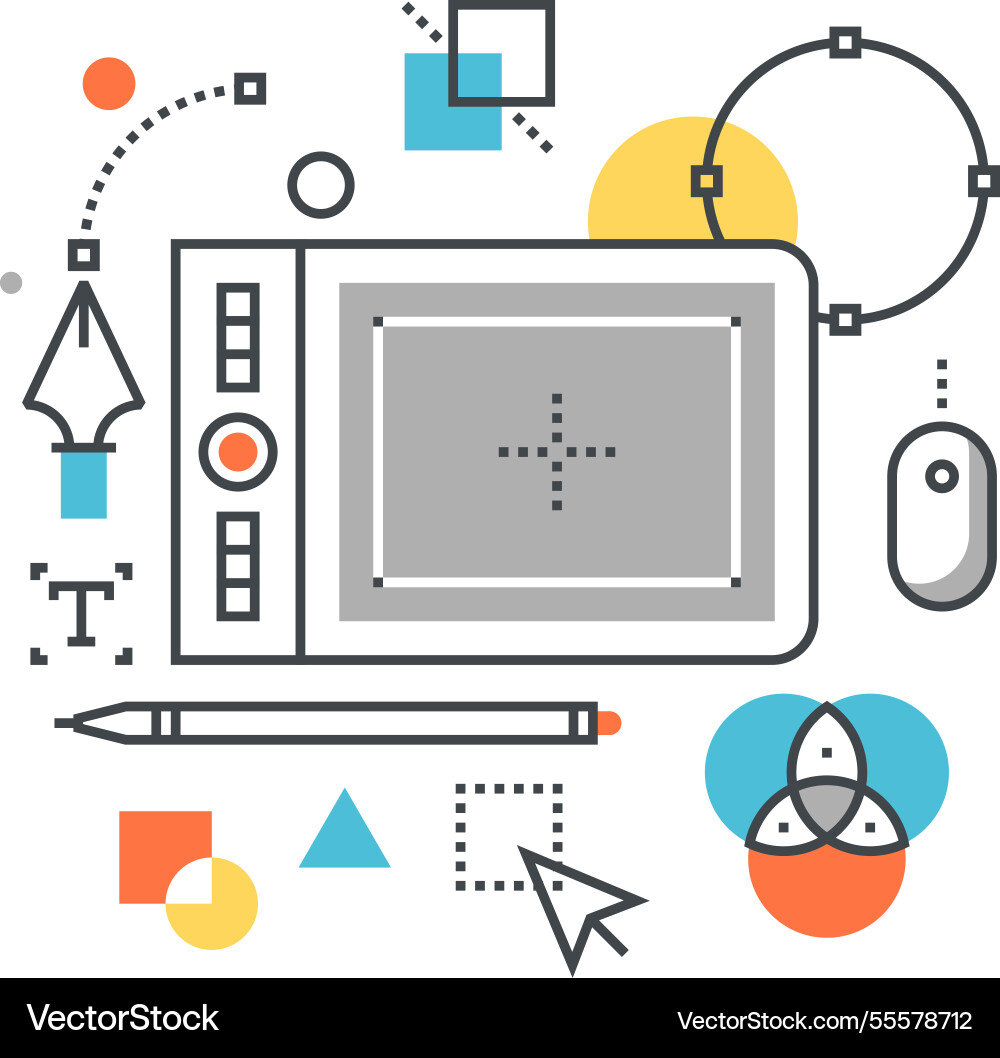 Digital graphics flat line design concept Digital graphics flat line design concept vector image