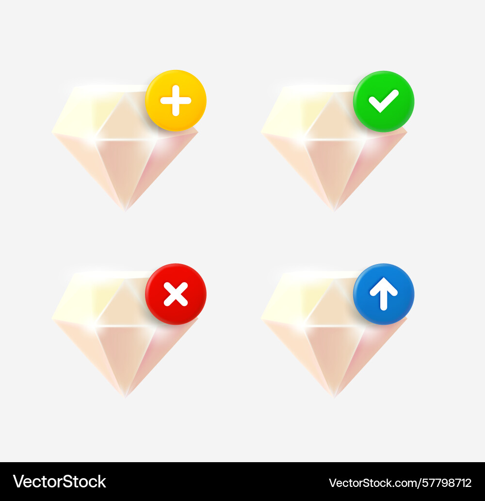 Gem icon set with different pictograms 3d icons Vector Image