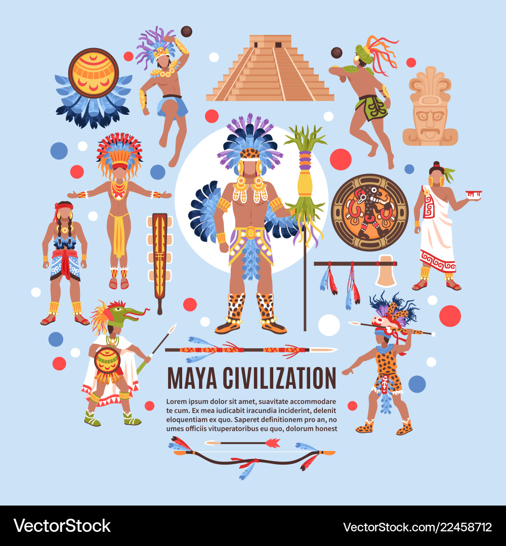 Maya civilization flat background vector image