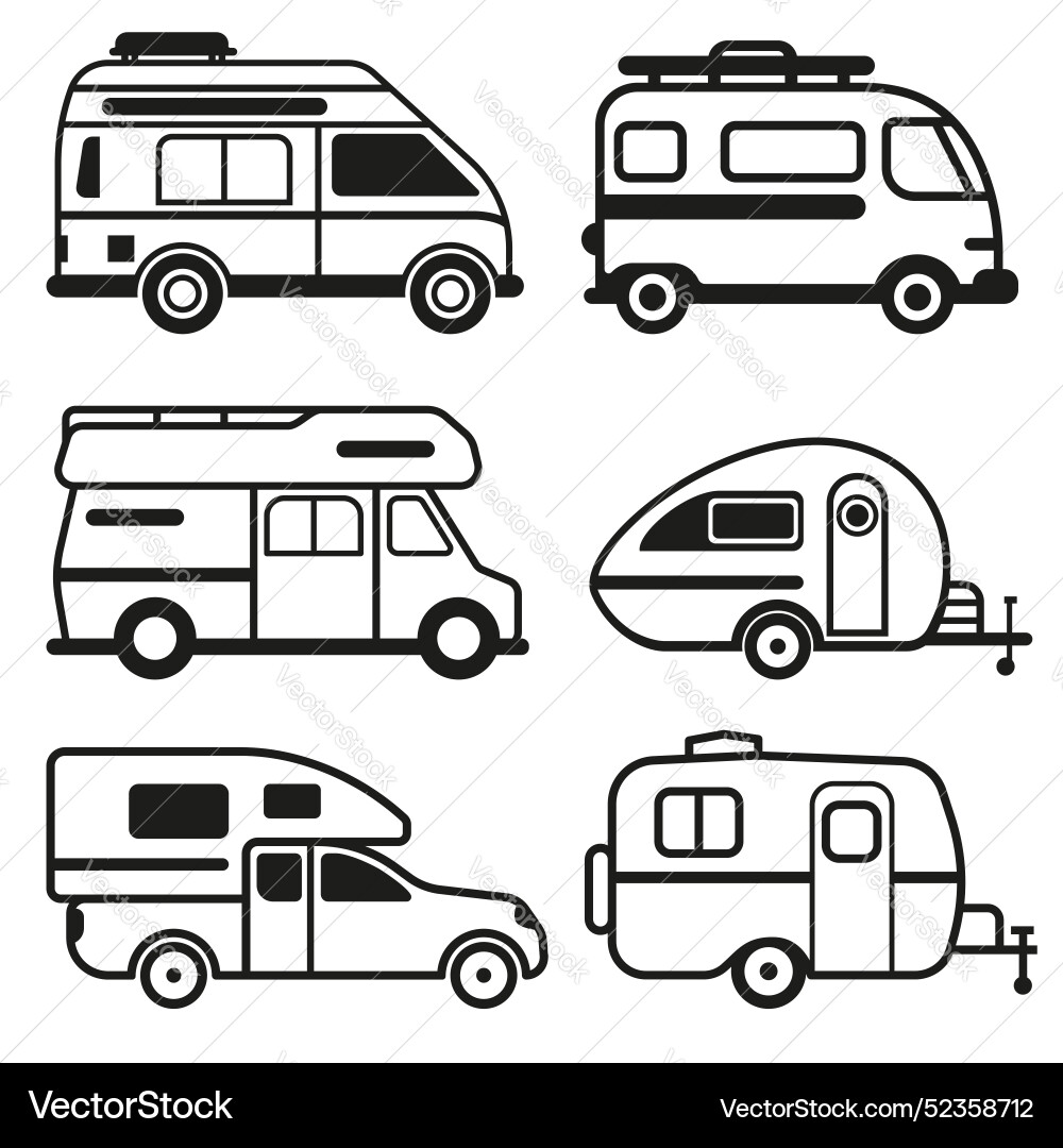 Minimal camper icon collection Minimal camper icon collection vector image