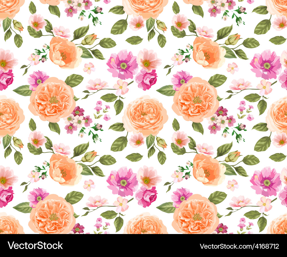 Seamless Pink Rose Floral Pattern Vector Image
