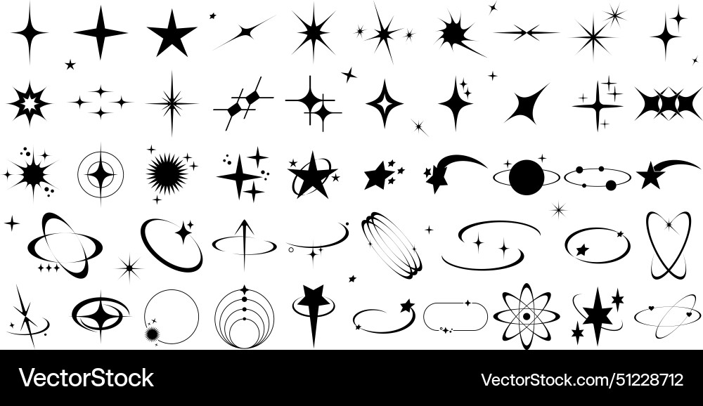 Set of y2k abstract shapes on black background Vector Image