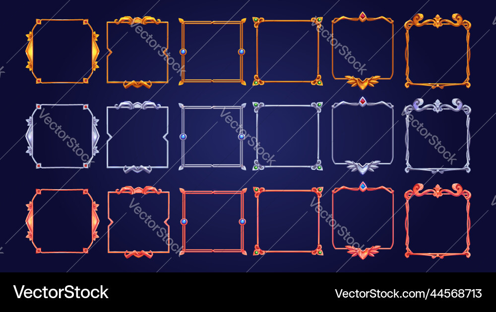 Set of square ui game frames medieval borders Set of square ui game frames medieval borders vector image