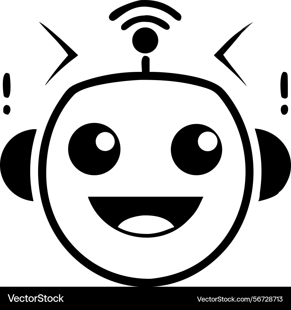 Smiling robot head with antenna and signals Vector Image