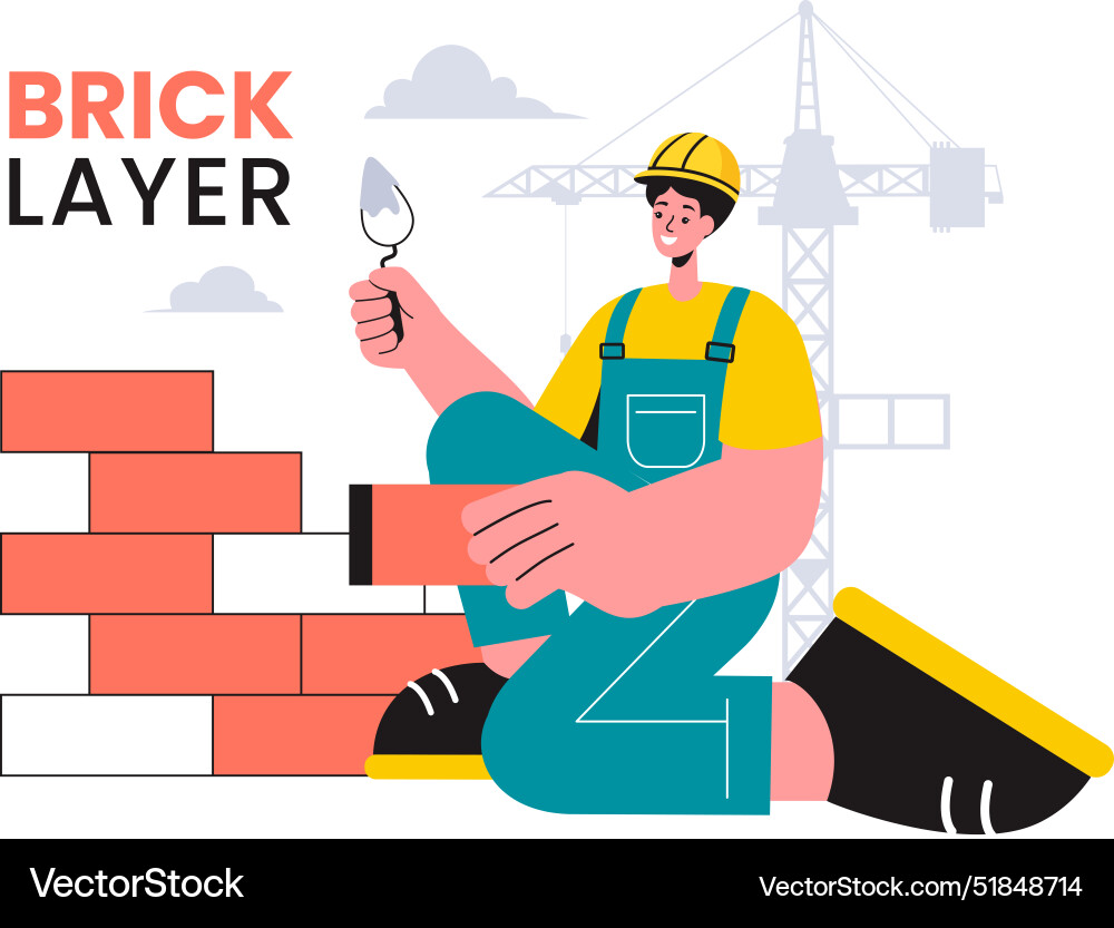 A bricklayer worker with people constructing A bricklayer worker with people constructing Vector Image