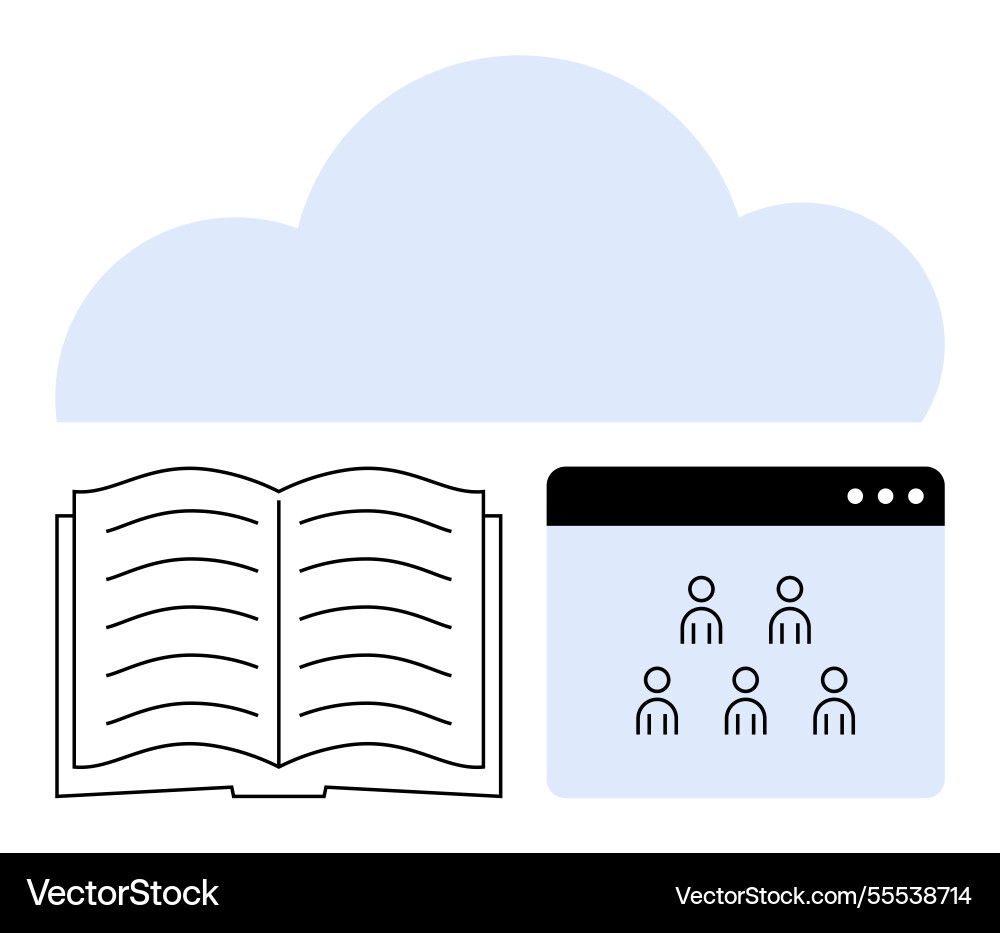 Cloud-based knowledge sharing with open book vector image