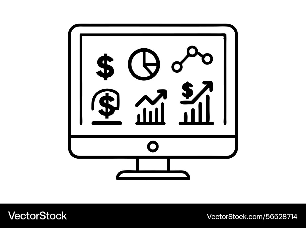 Computer screen with dollar symbol and various Vector Image