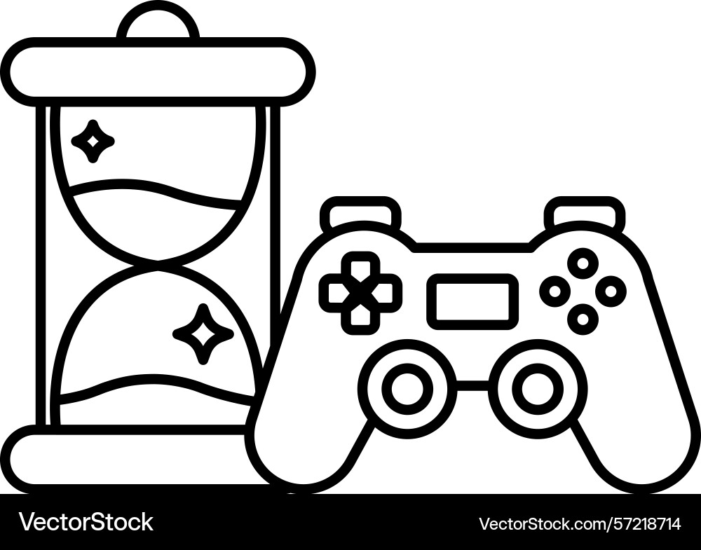 Game controller sits next to a clock Game controller sits next to a clock Vector Image