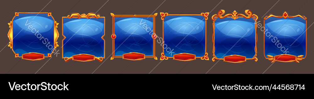 Golden vintage game frames red buttons ui Golden vintage game frames red buttons ui vector image