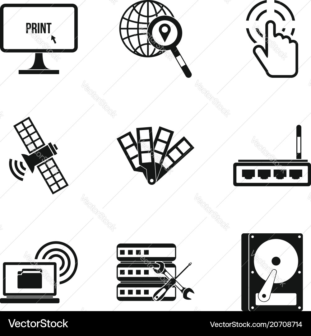 Interactive resources icons set simple style Interactive resources icons set simple style vector image