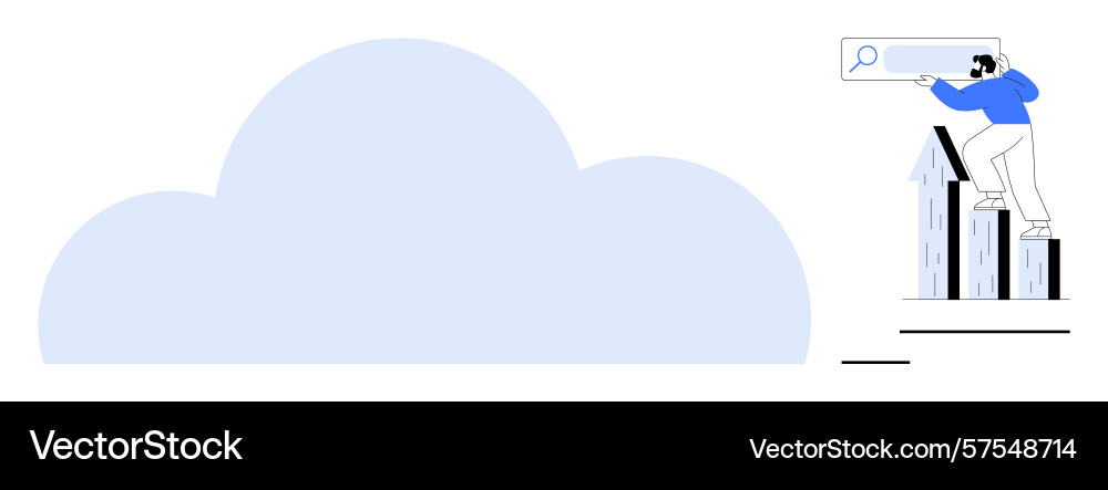 Man standing on bar graph analyzing cloud-based Man standing on bar graph analyzing cloud-based vector image