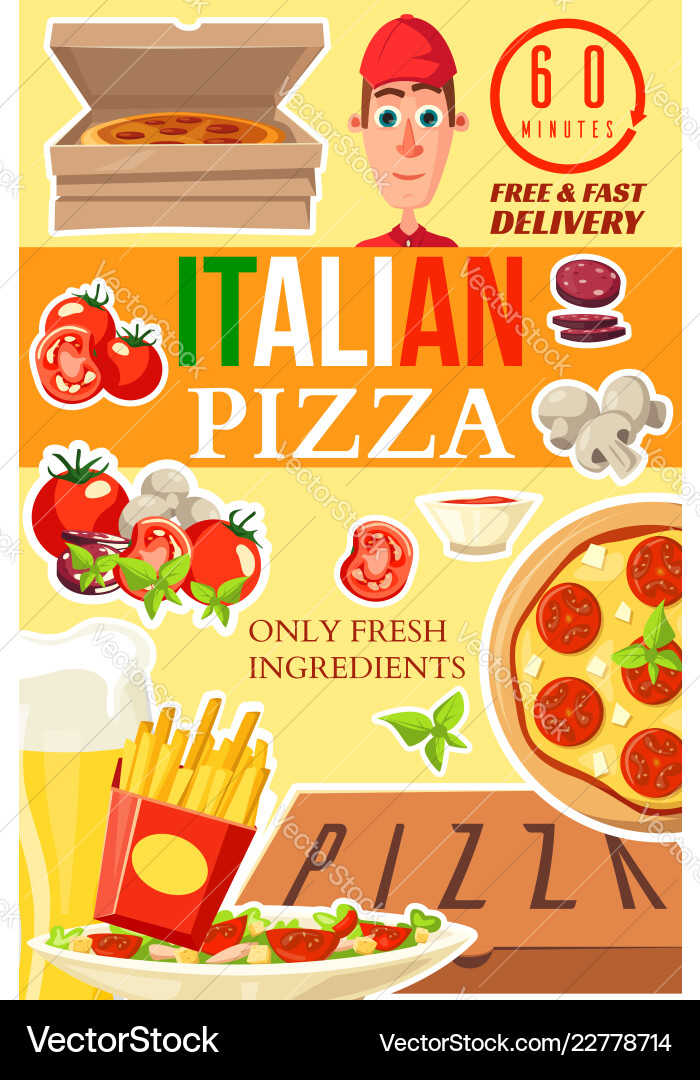 Pizza aus italy Lieferdienst Poster Pizza aus italy Lieferdienst Poster vektorbild