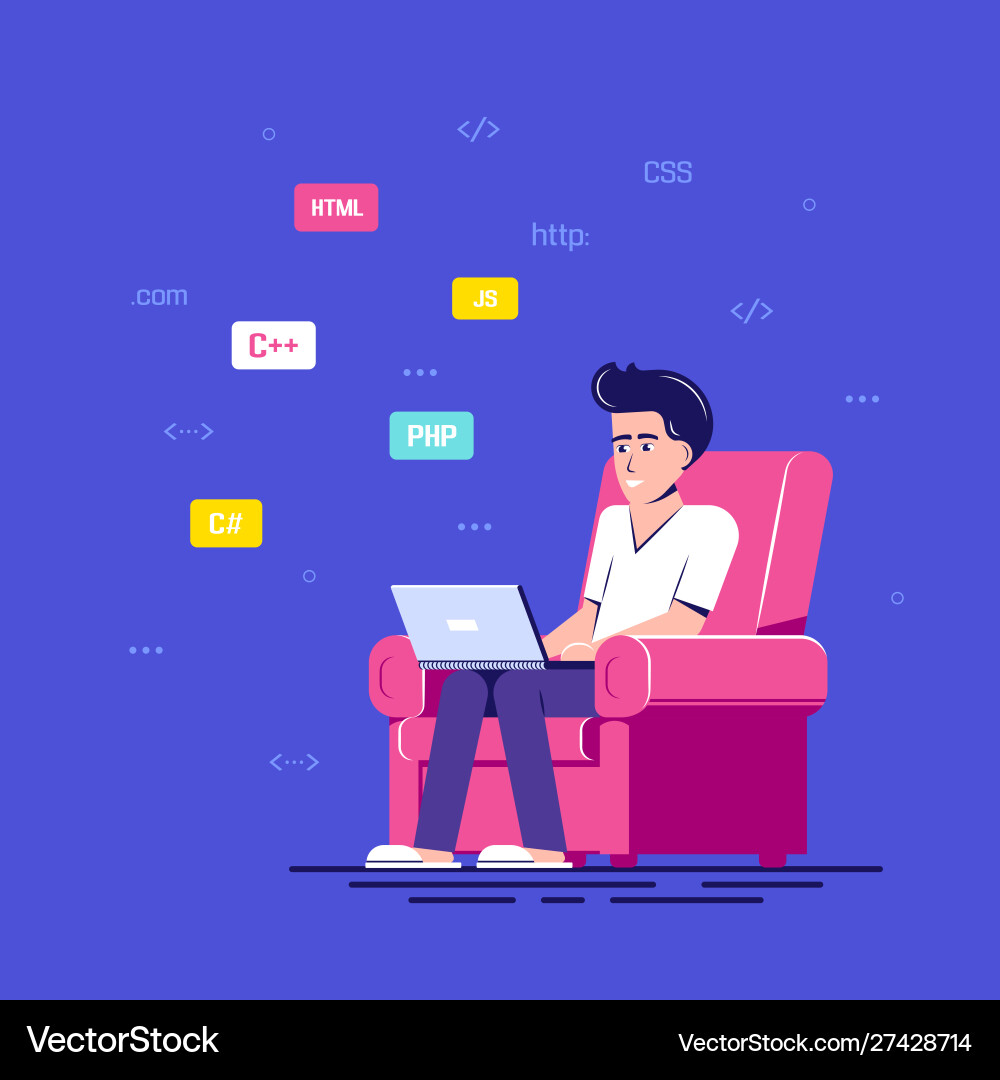 Programmer man character design flat style Programmer man character design flat style Vector Image