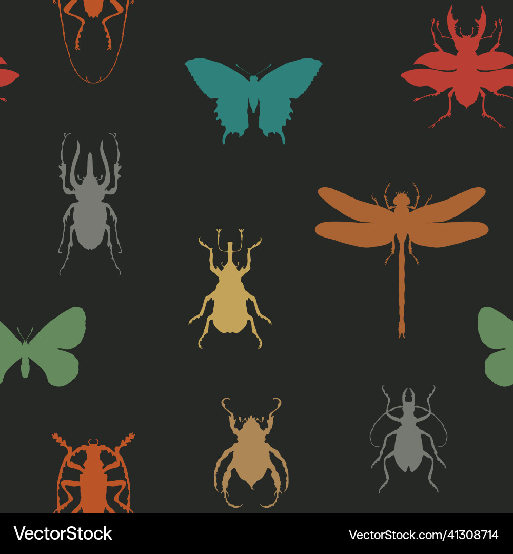 Seamless pattern with various color insects Vector Image