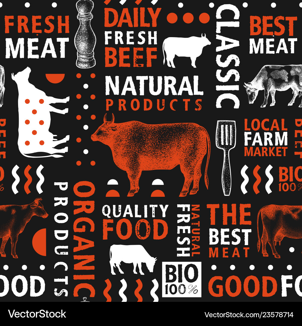 Typographic butchery seamless pattern Typographic butchery seamless pattern vector image
