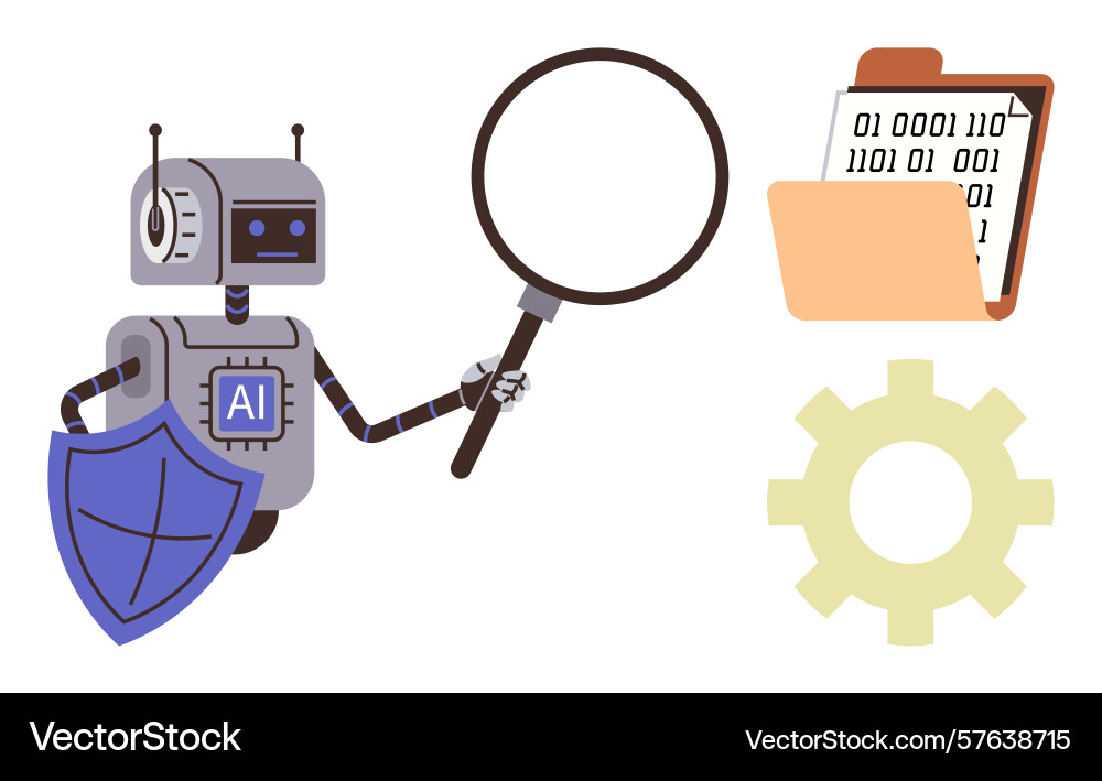 Ai robot analyzing data with magnifying glass Ai robot analyzing data with magnifying glass vector image