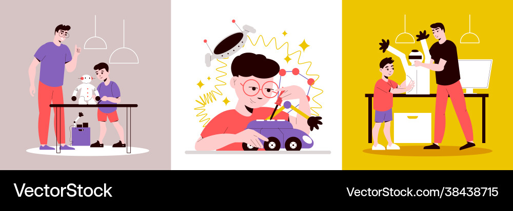 Children & Robotics Learning Vector Image