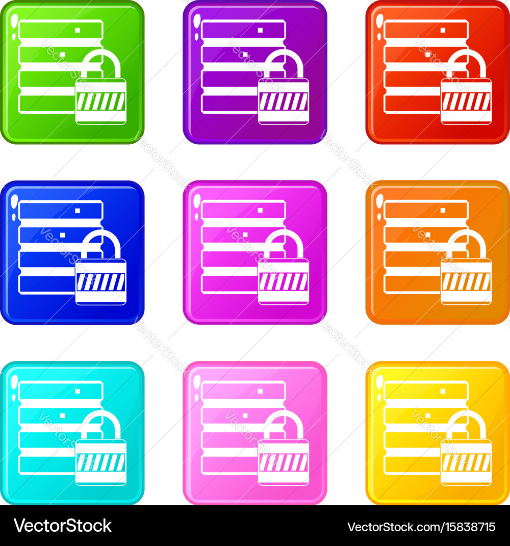 Database with padlock icons 9 set Vector Image