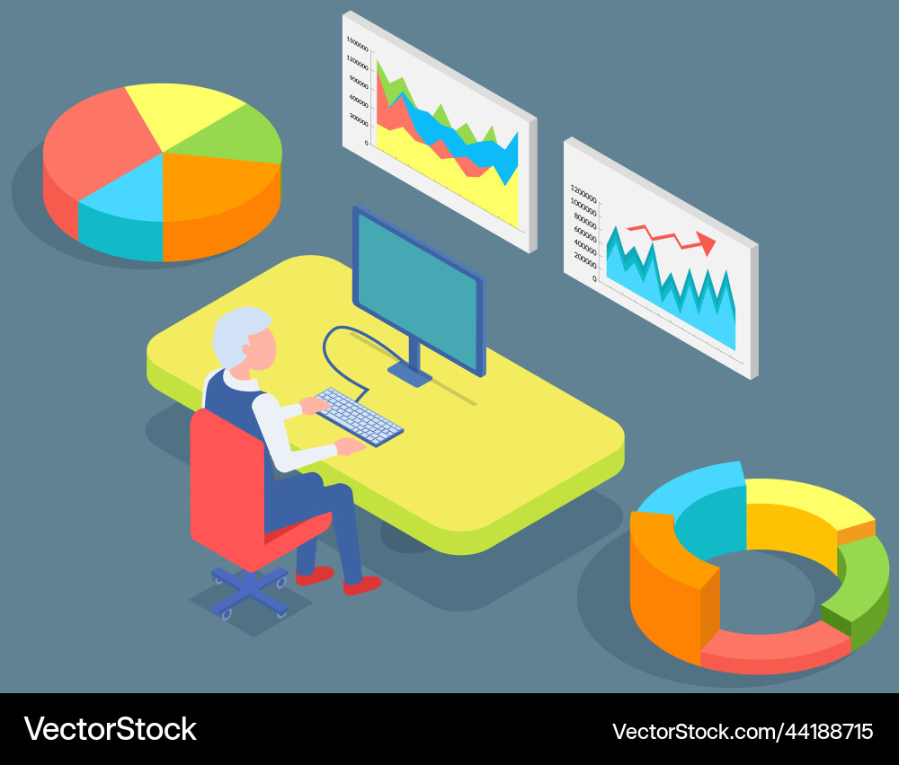Man analysiert den digitalen Bericht mit Datenstatistisch Man analysiert den digitalen Bericht mit Datenstatistisch vektorbild
