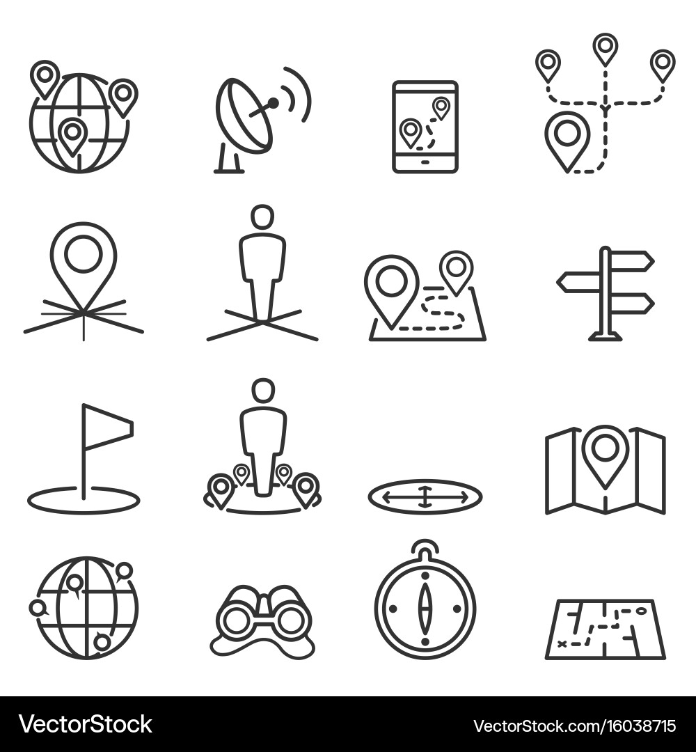 Map icons and location on terrain Royalty Free Vector Image