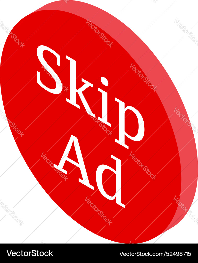 Red button showing skip ad option for online Red button showing skip ad option for online vector image