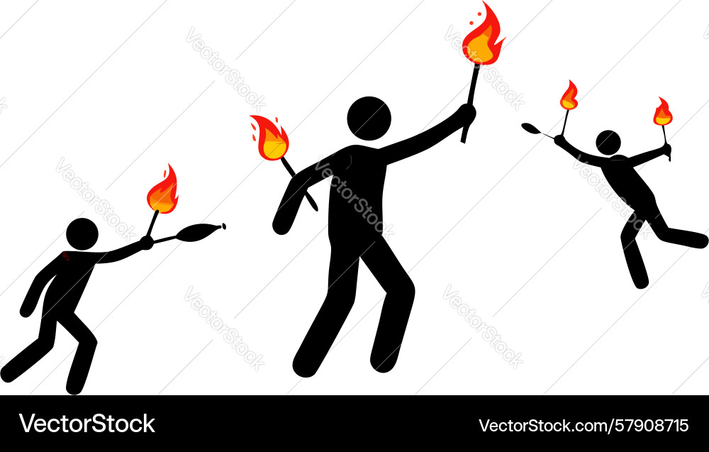 Torch bearers dynamic figures with fire design Vector Image