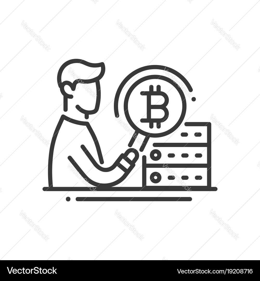 Bitcoin mining - line design single isolated icon vector image