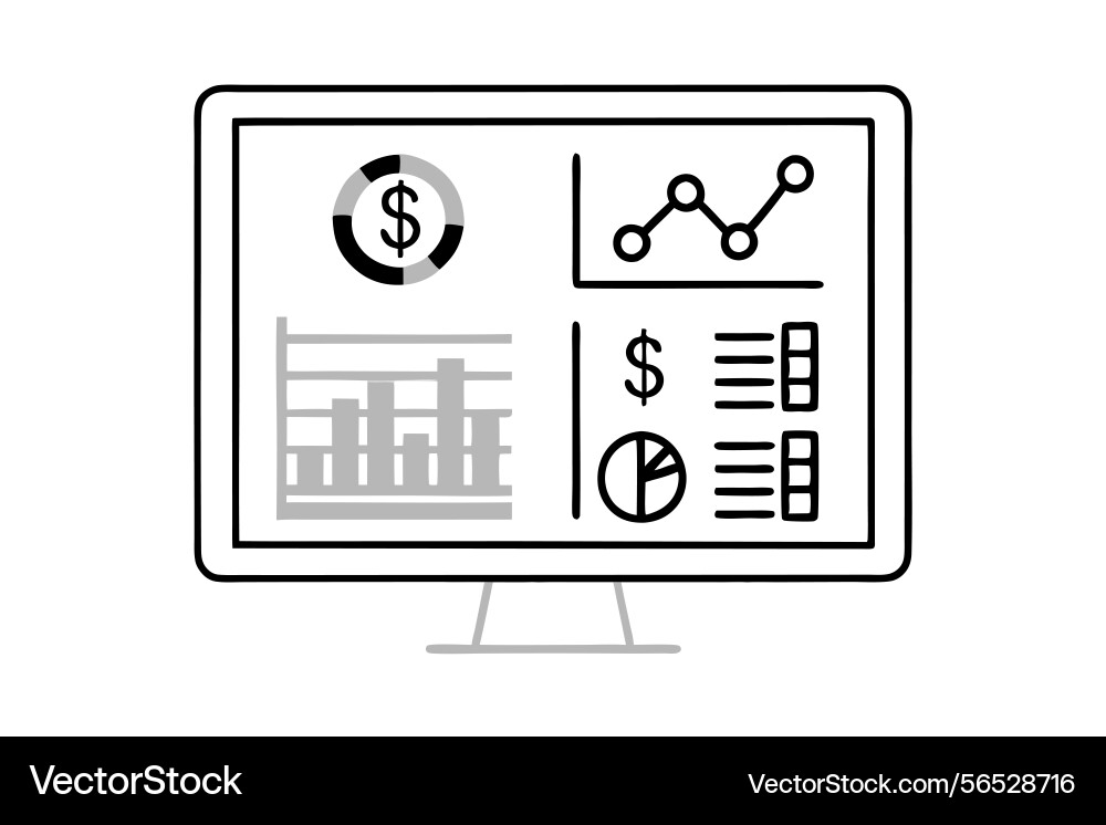 Business statistics and dollar data on a computer vector image