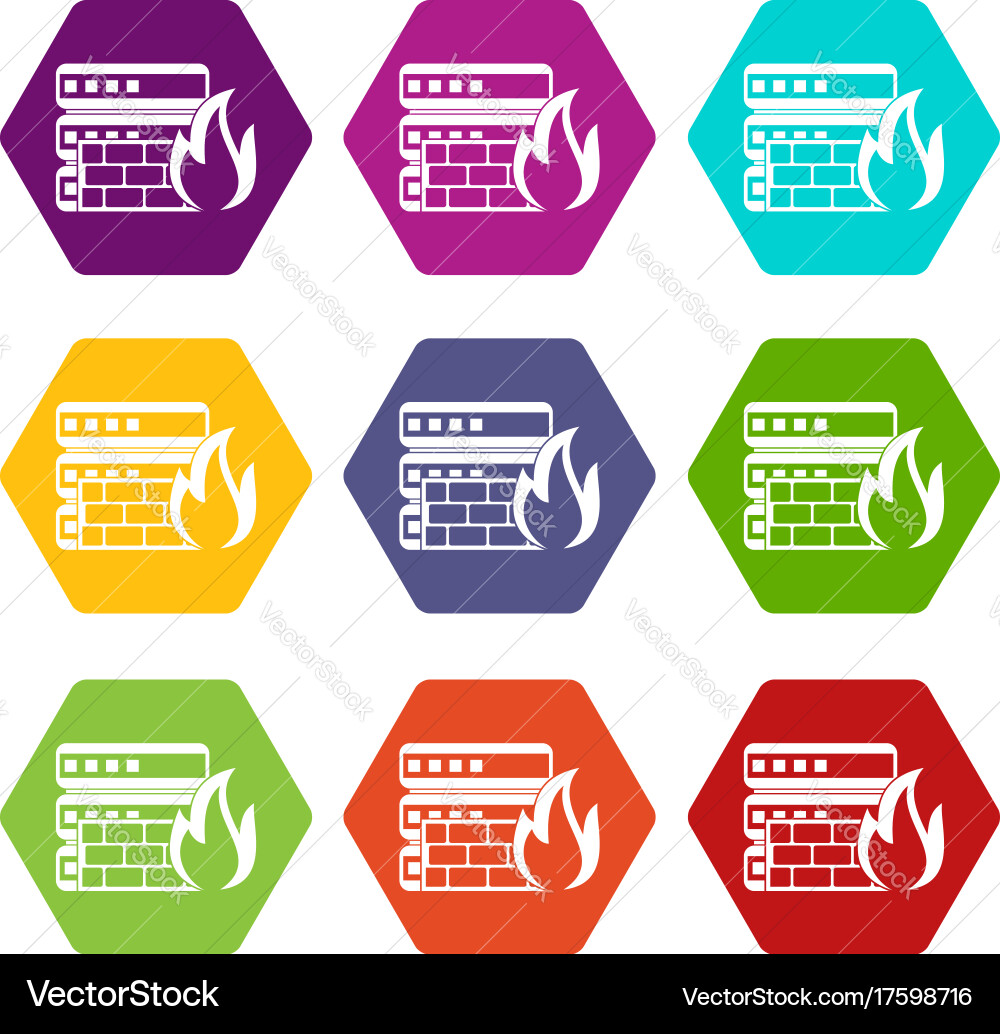 Database and firewall icon set color hexahedron vector image