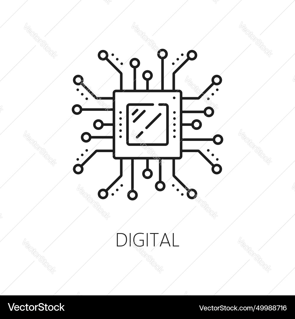 Digital processor machine learning ai line icon vector image