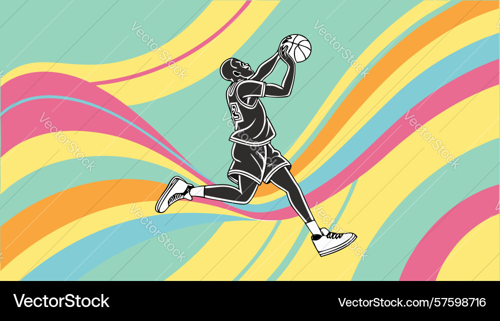 Dynamic basketball player with abstract waves vector image