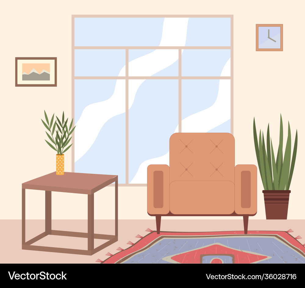 Gemütliches Zimmer mit Fenster und Stuhl Vektorbild