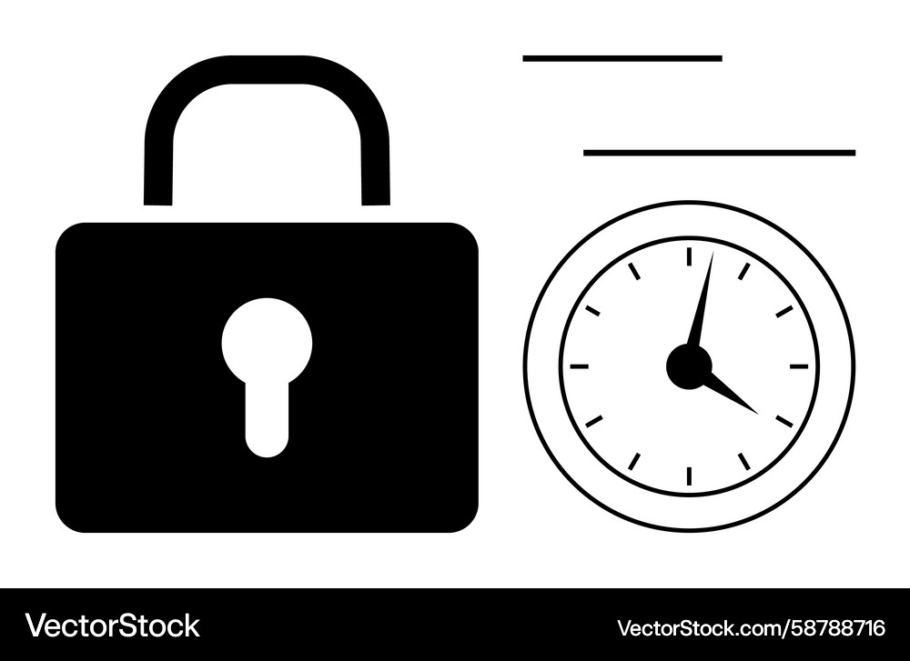Padlock and clock representing security time Padlock and clock representing security time Vector Image