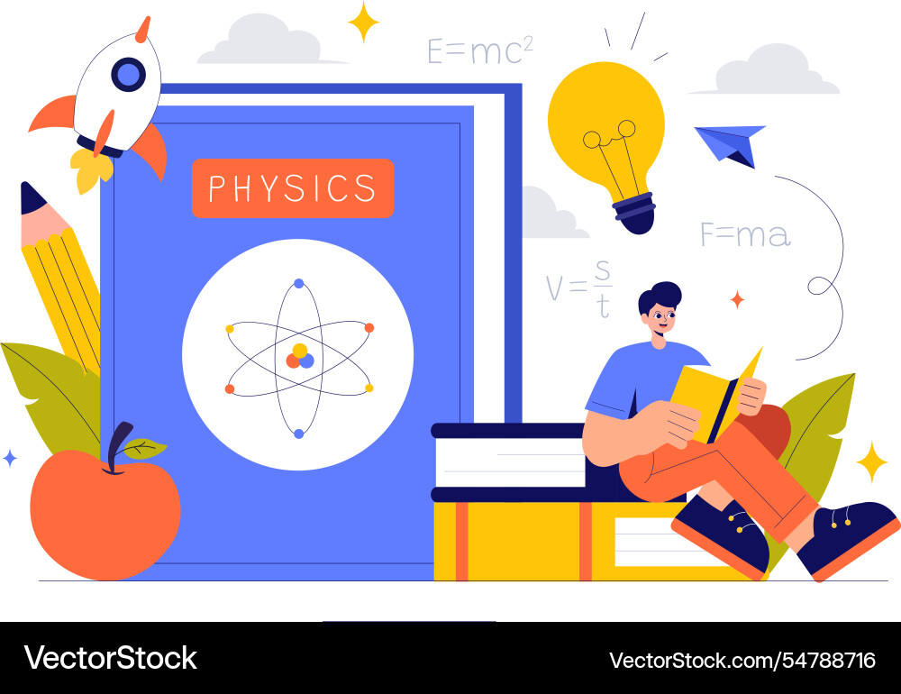 Physics learning featuring students exploring Vector Image