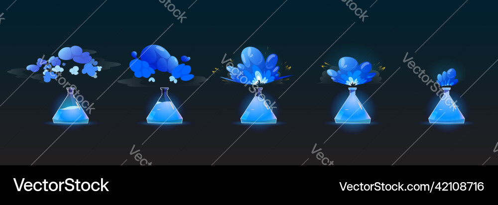 Stages of chemical reaction in lab flask animation Vector Image