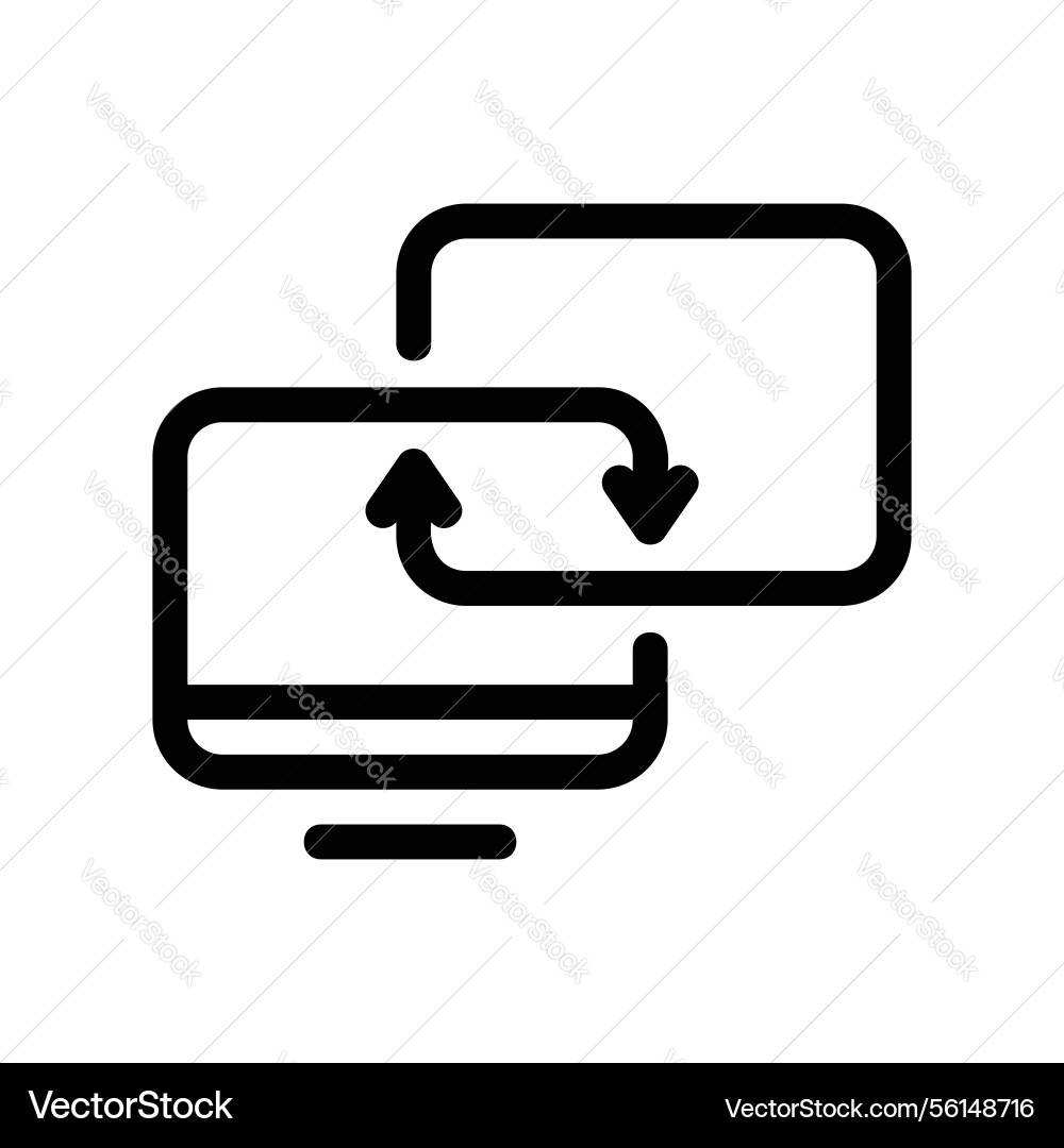 Two computer monitors syncing or transferring Two computer monitors syncing or transferring vector image
