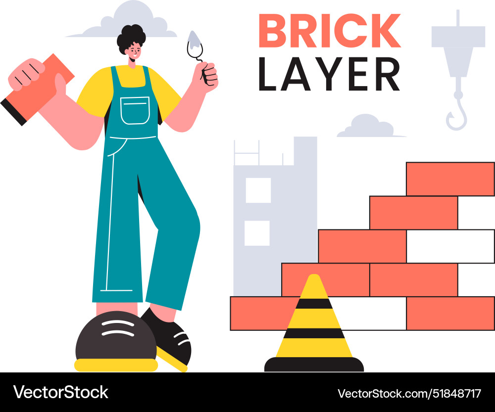 A bricklayer worker with people constructing Vector Image