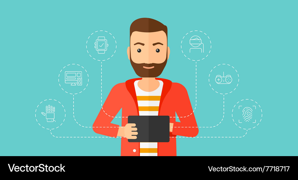 Man holding tablet computer Vector Image