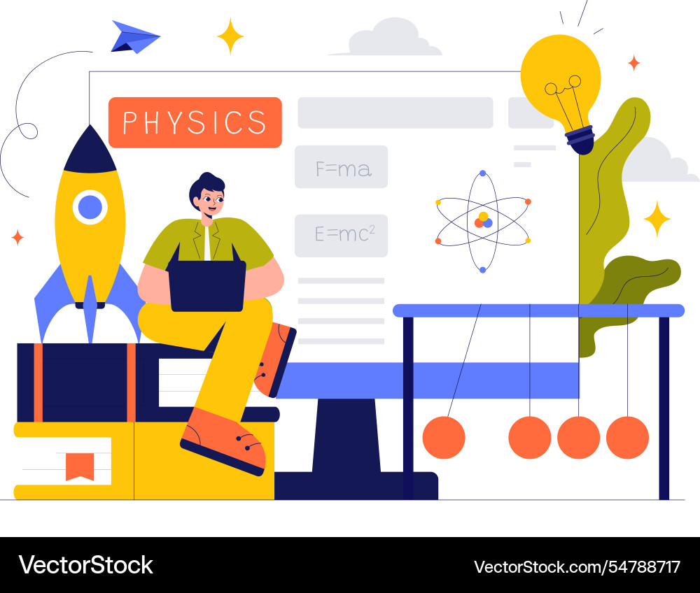 Physics learning featuring students exploring Vector Image