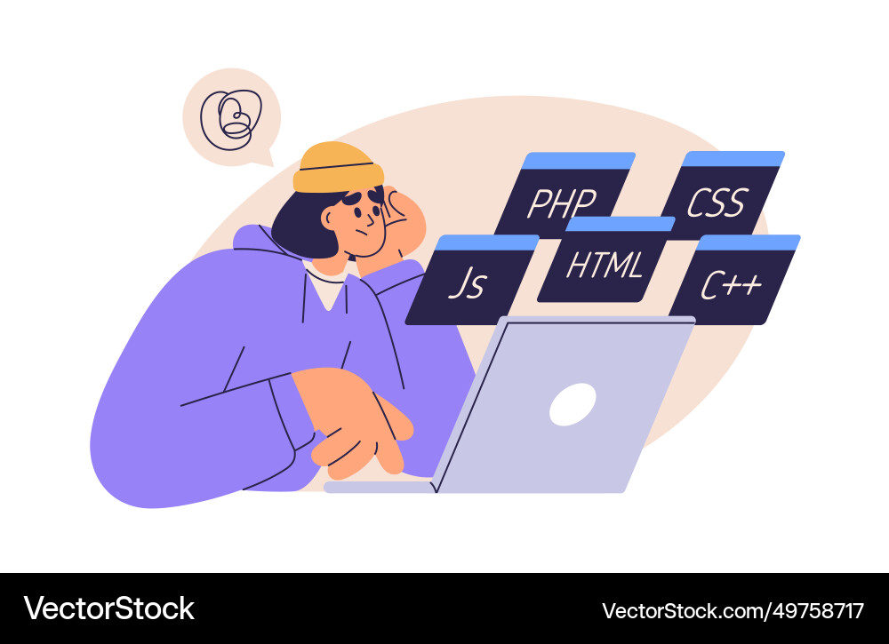 Student studying code program puzzled person Vector Image