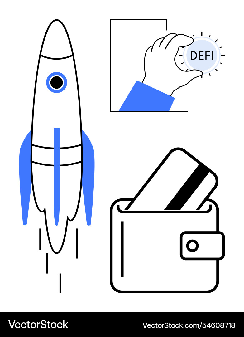 Cryptocurrency concepts with rocket coin labeled Cryptocurrency concepts with rocket coin labeled vector image