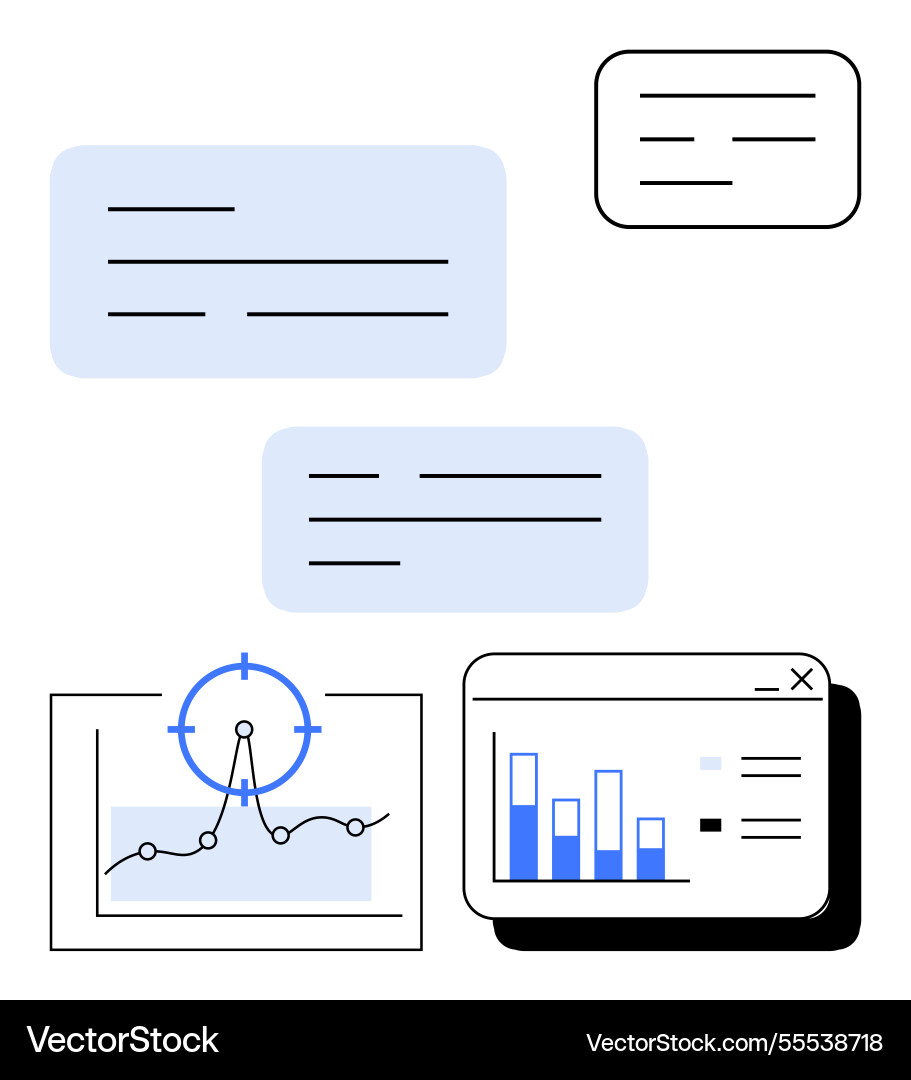 Datenvisualisierung mit Diagrammen und Text Datenvisualisierung mit Diagrammen und Text Vektorbild