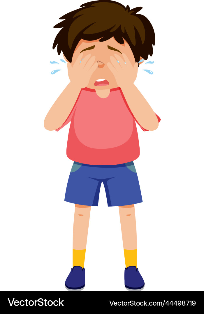 A boy standing with crying expression A boy standing with crying expression vector image