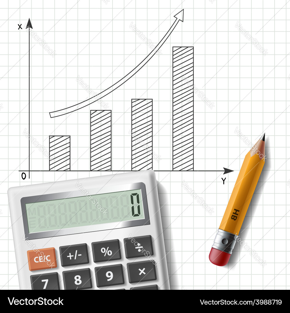 Calculator pencil and graph on notebook sheet Vector Image