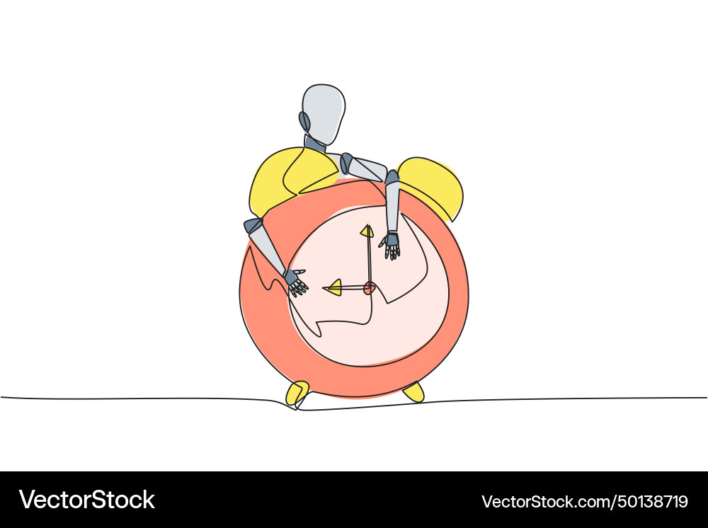 Continuous one line drawing robotic hugging alarm Continuous one line drawing robotic hugging alarm Vector Image