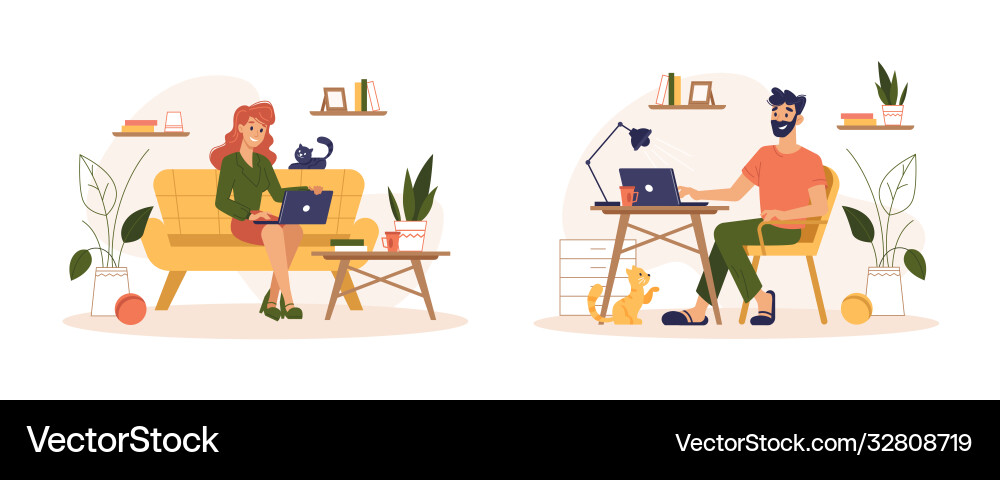 Home work freelance people working at office Home work freelance people working at office vector image