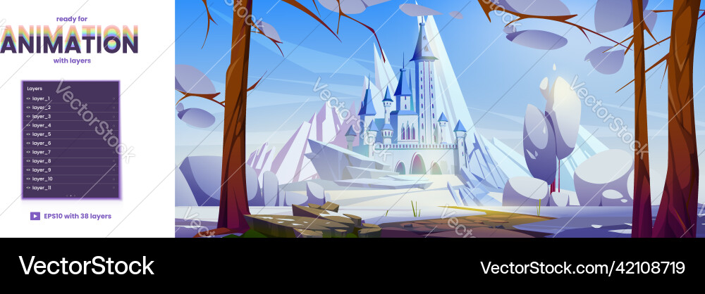 Parallax background with castle in winter Parallax background with castle in winter vector image