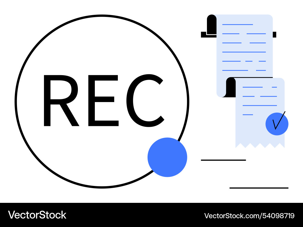 Recording button highlighted with paper checklist vector image