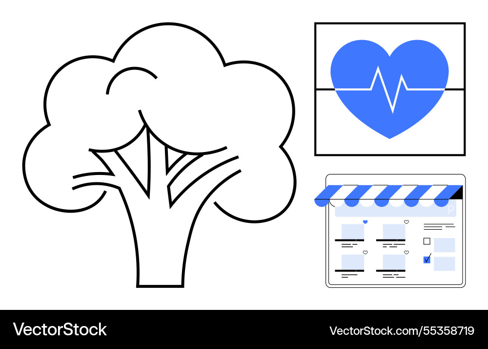 Tree heartbeat and website icons representing Vector Image